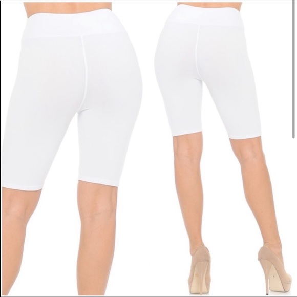 High Waist Thick White Biker Shorts - Picture 5 of 7